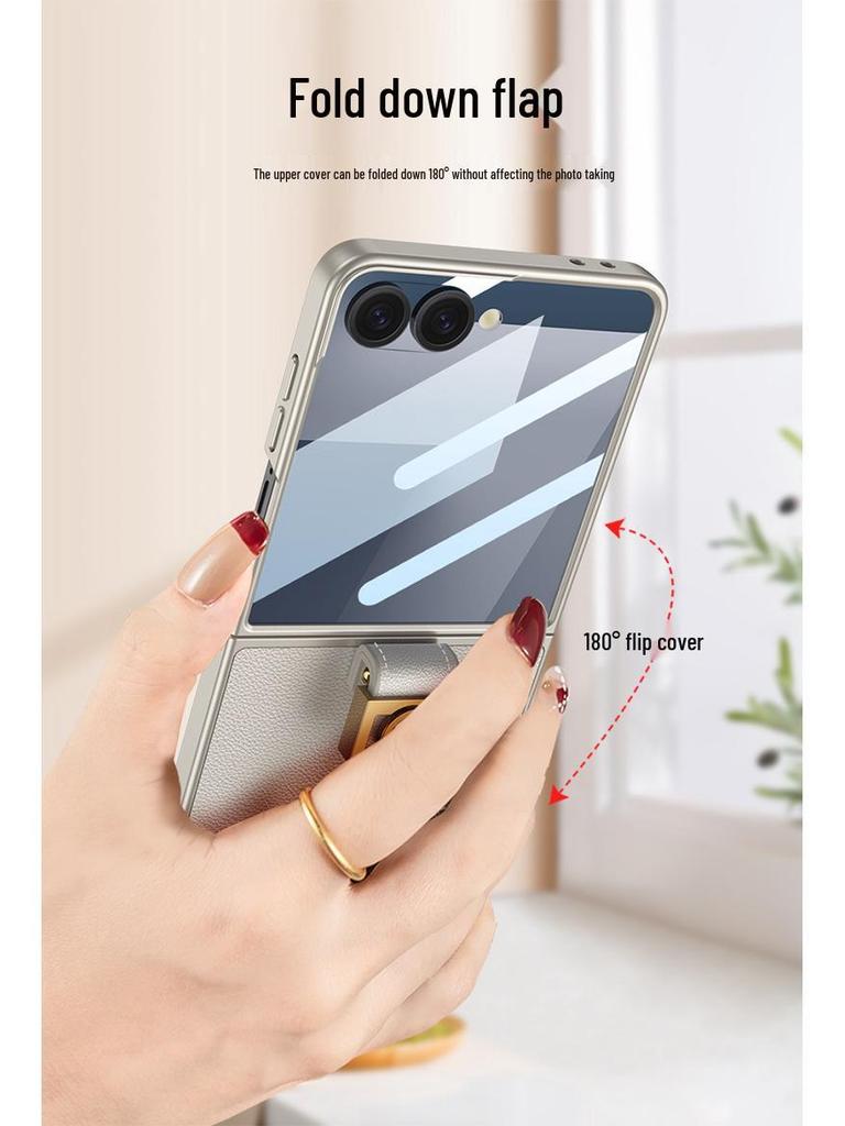 Samsung Z Flip7 Ultra-Thin Premium Leather Ring Case - Elegant, Solid Color Protective Cover