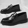 New Casual Leather Shoes Men's Trendy Business Formal Wear Leather Shoes Slip-on Rubber Office Loafers Soft Bottom Men's Shoes