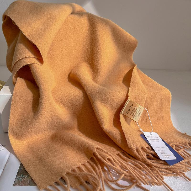 100% Australia Wool Scarf Women Winter Soft Warm Scarves Solid Color Shawl Thickened Luxury Cashmere Pashmina Lady Hijab Gift