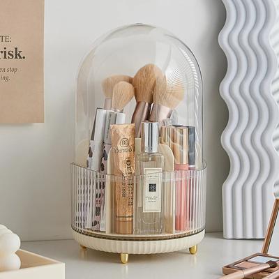 Organizzatore girevole da tavolo per pennelli da trucco con coperchio, contenitore per cosmetici, porta rossetto portatile, porta eyeliner, contenitore per penne per la cura della pelle