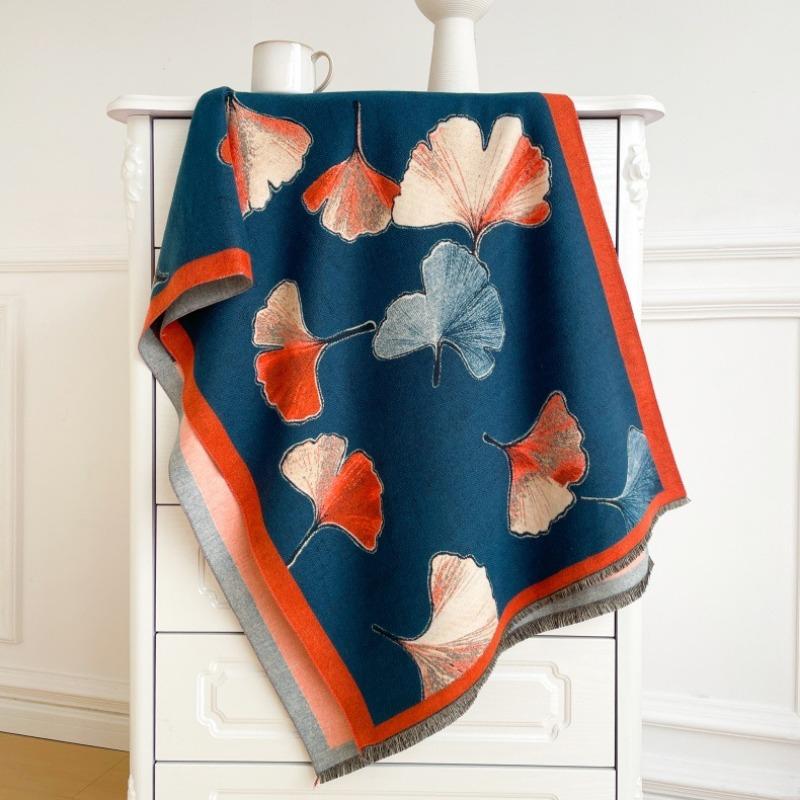 Ink painting, flower imitation cashmere printing scarf, new elegant women's warm scarf, fashionable retro shawl