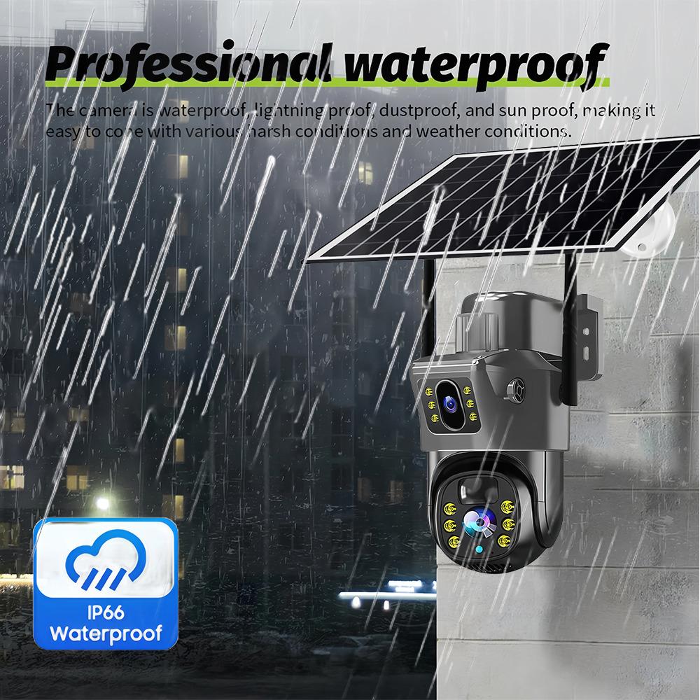 Câmera 4K 8MP WIFI Solar Outdoor Dual Lens PTZ HD AI Auto Tracking Segurança CCTV Bateria embutida Vigilância sem fio