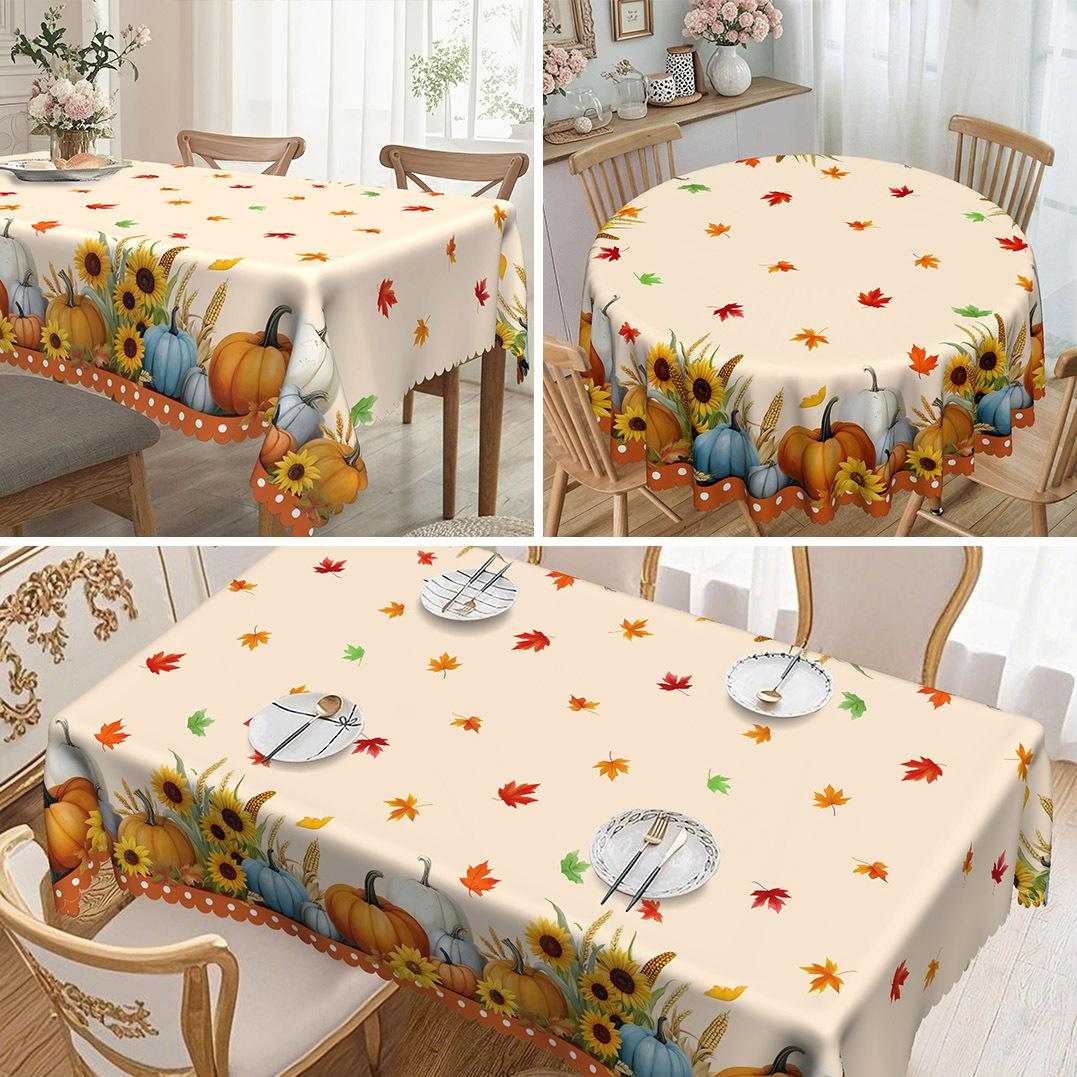 

Autumn Pastoral Table Cloth, Pumpkin Sunflower Print, Waterproof, Oil-Proof And Anti-Scalding, Household Table Decorative Cloth Round tablecloth-152x152cm