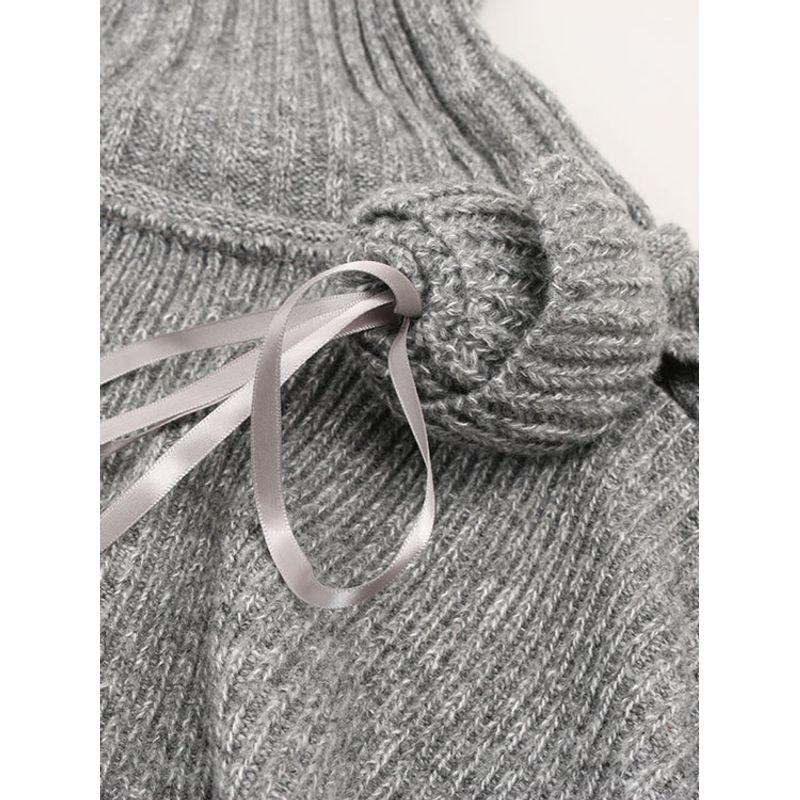 Artistic Retro Knitted Skirt Women's Autumn and Winter Irregular Design Rose Ribbon A Word Long dress