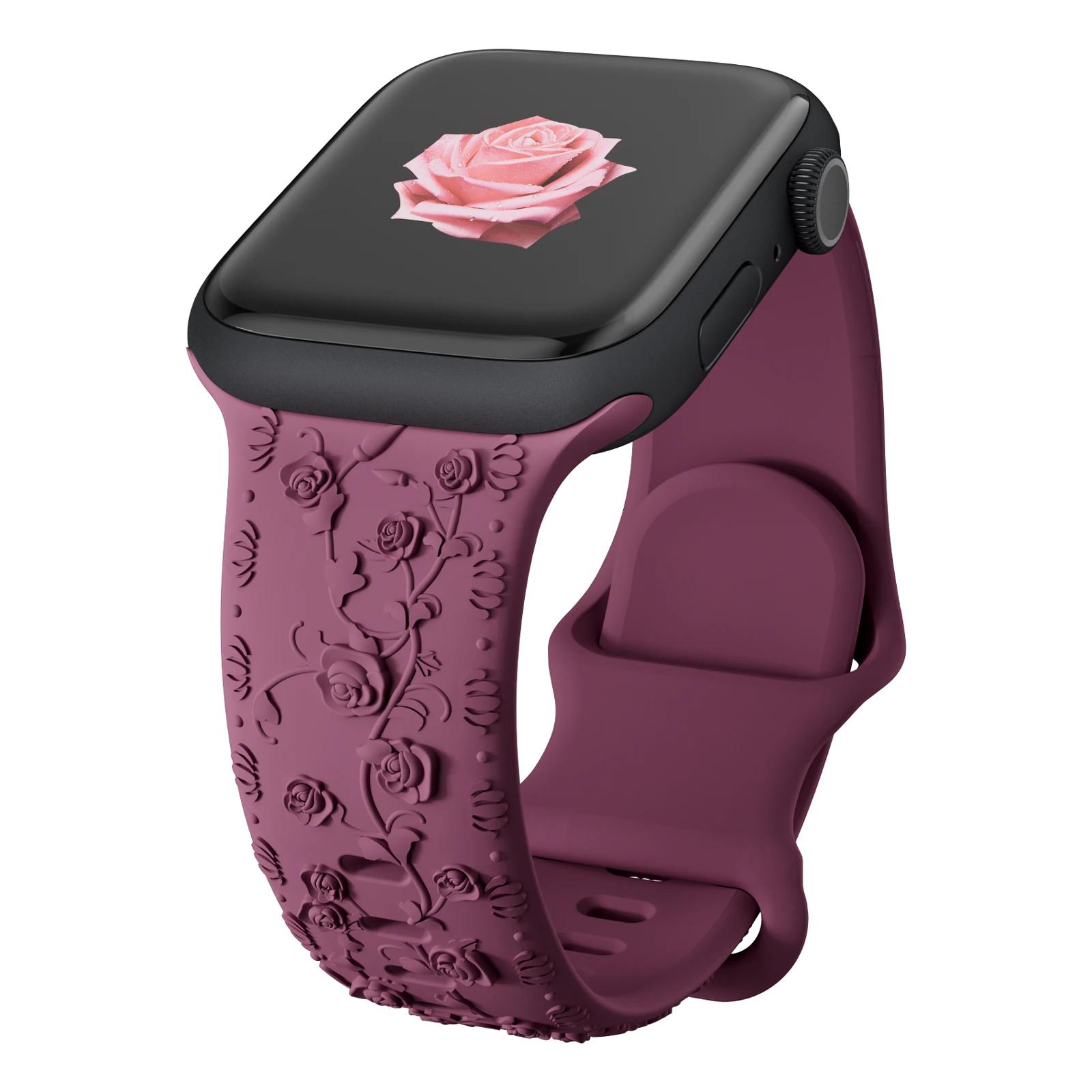 

Band for Apple watch SE 3 strap 40mm 44mm 45mm 42mm 49mm 46mm Floral Engraved bracelet correa iWatch Series 10 8 7 9 ultra 2 11 41 40 38mm 42mm-S10 Вишня