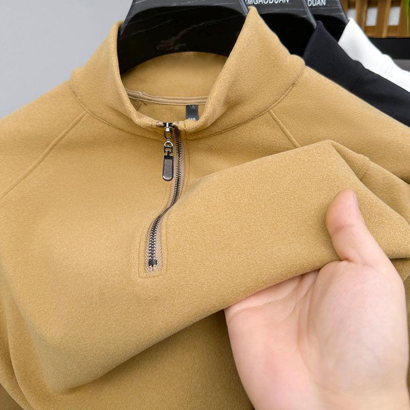 Men's Autumn/Winter Long-Sleeve Half-Zip Velvet Sweatshirt - Solid Color, Warm, Versatile Top