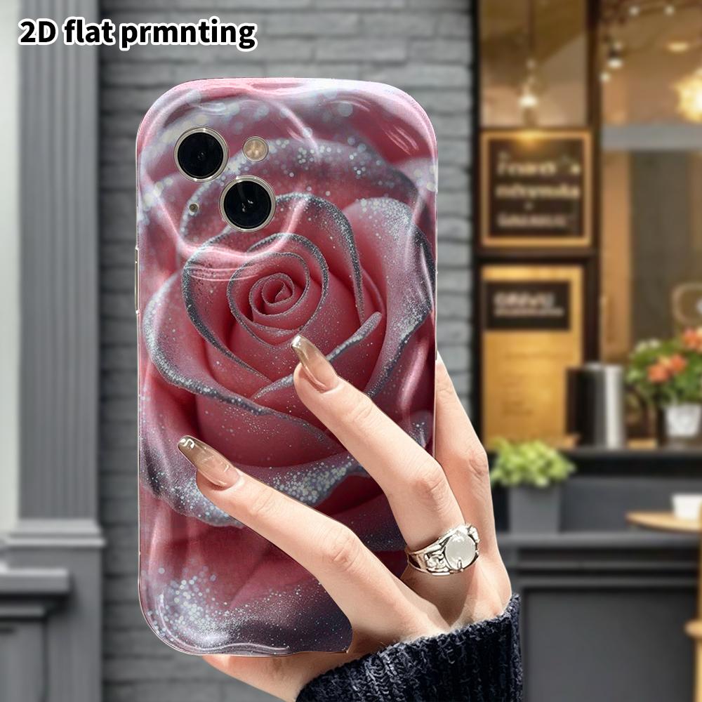 Phone Case: 2D Flat, Fits iPhone 12/13/14/15/16/17/18 Pro, Phone Accessory, Silver Glitter Rose, Perfect Christmas or Halloween Gift