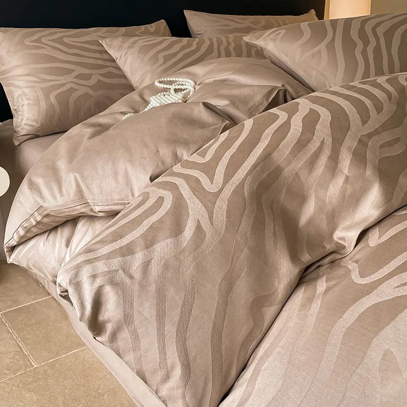 Light Luxury Satin Jacquard Solid Fitted Sheet Sets Pure Cotton Skin-Friendly Soft Quilt Cover 1.5/1.8M Bed Bedding for Adults