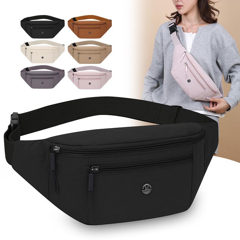 Solid Color Women's Chest Bag Nylon Lightweight Shoulder Crossbody Bag Outdoor Sports Cycling Mobile Phone Waist Bag