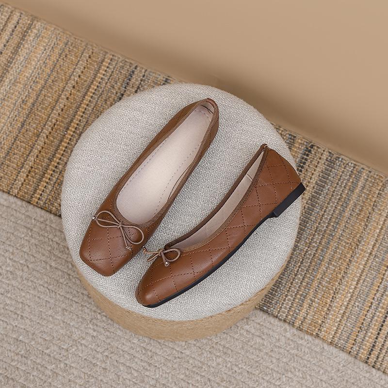 Women's Square Toe Single Shoes Elegant Luxury Bow Knot Casual Flats Lightweight Comfortable Soft Sole Mary Jane Shoes