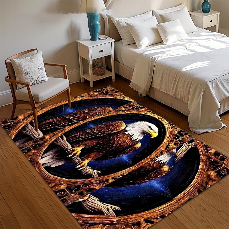 

Luxurious Gothic Area Rug American Retro Doormat Bald Eagle Decorative Carpet Non-Slip Washable for Bedroom Living Room 40x60CM