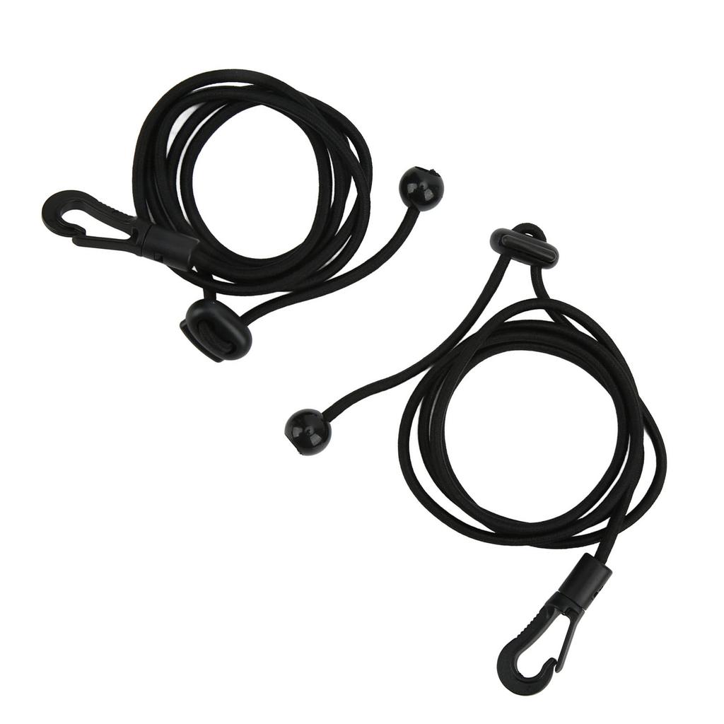 2pcs Set 180cm Kayak Canoe Paddle Leash Clip Stretchable Fishing Rod Tether Holder for Kayaking Surfing Black
