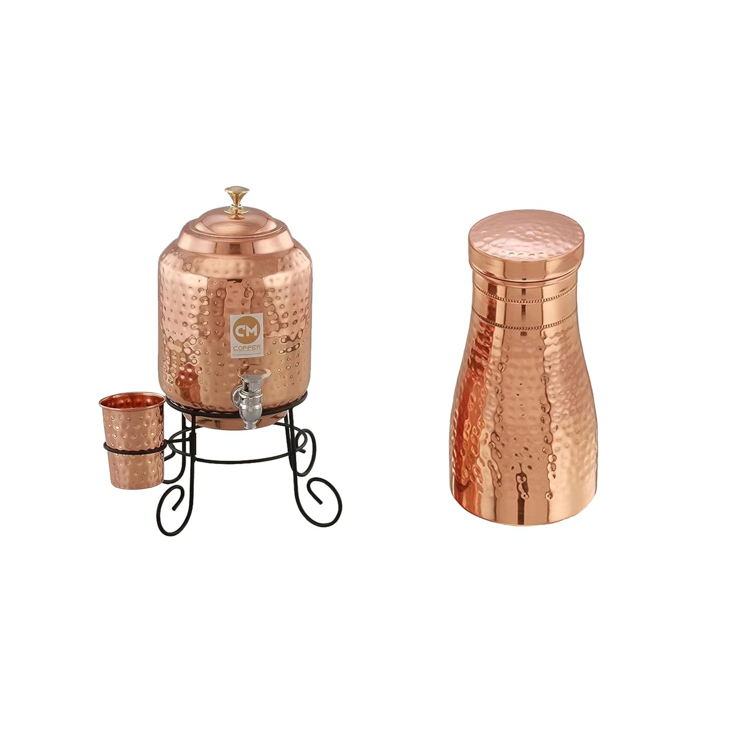 

Диспенсер для воды 5 литров с медным стаканом и металлической подставкой, современный прикроватный графин для воды для спальни с 1 литром чистой меди