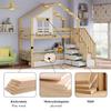 Bunk Bed, Children's Bed, Two Drawers with Rollers, Exquisite Windows, Safety Ladder with Handrails, Pine + MDF, White+Natural, 90x200cm