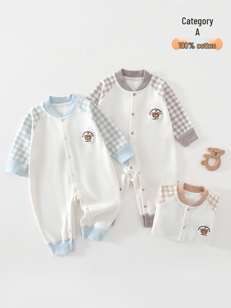 Spring/Autumn Pure Cotton Baby Bodysuit - Cartoon Long-Sleeve Crawling Pajamas for Newborns