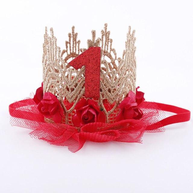 1Pc Baby Girl Happy Birthday Party Hats Kids One Year Flower Princess Crown Headband Baby Shower 1St Birthday Decor Party Supply