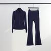 Womens Stand Collar Jacket Flared Pants Set Casual Sporty All-Match Yoga Outfit