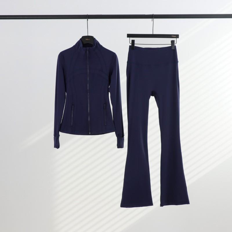 Womens Stand Collar Jacket Flared Pants Set Casual Sporty All-Match Yoga Outfit