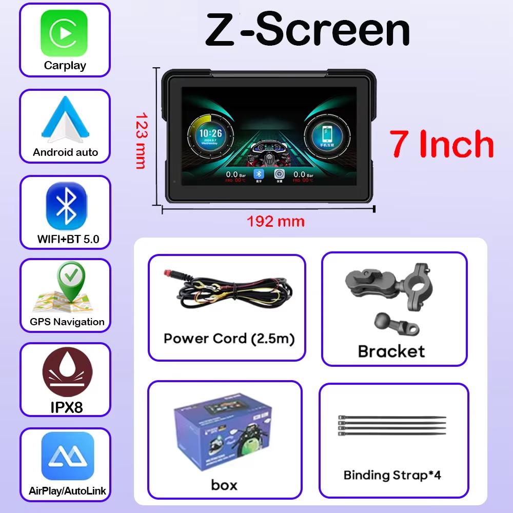 7 Inch Portable GPS Navigation Motorcycle Waterproof Display Moto Wireless Carplay Android Auto Dual DVR Monitor Dash Cam