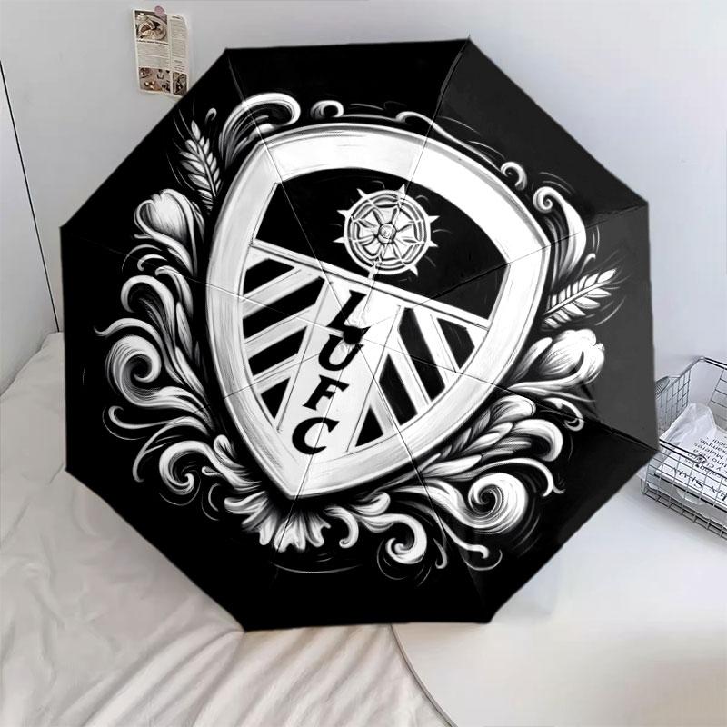 1 Paragüas Plegable Automático - Diseño de Patrón del Leeds United Football Club, Portátil y Plegable con 8 Varillas, Regalos de Navidad y Cumpleaños