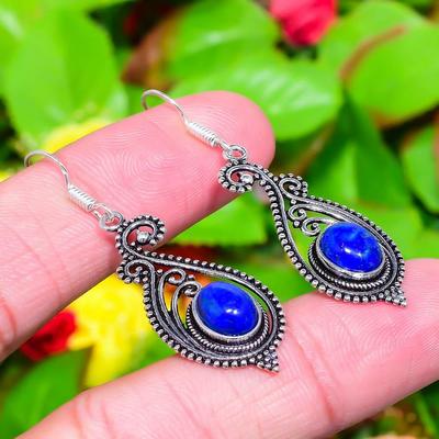 Natural Lapis Lazuli Gemstone 925 Sterling Silver Gift Earring 2.01" M6D56