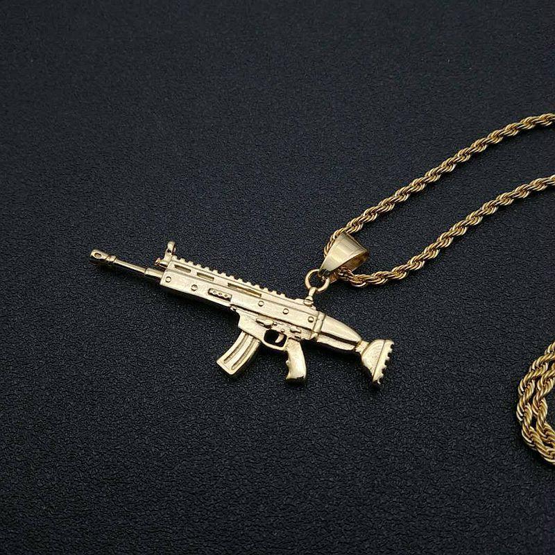 Punk Style Hiphop Scar Rifle Pendant Chain Necklace Men Party Wearriing Golden Color Necklaces