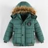 Jongens Jas Herfst Winter Effen Kleur Verdikken Capuchon Rits Mode Bontkraag Kinderen Warmhouden Bovenkleding