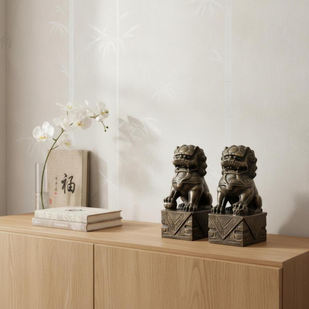 Lion Sculptures with Pedestal Antique Protector Statues ChineseStyle Sculpture for Collectors,