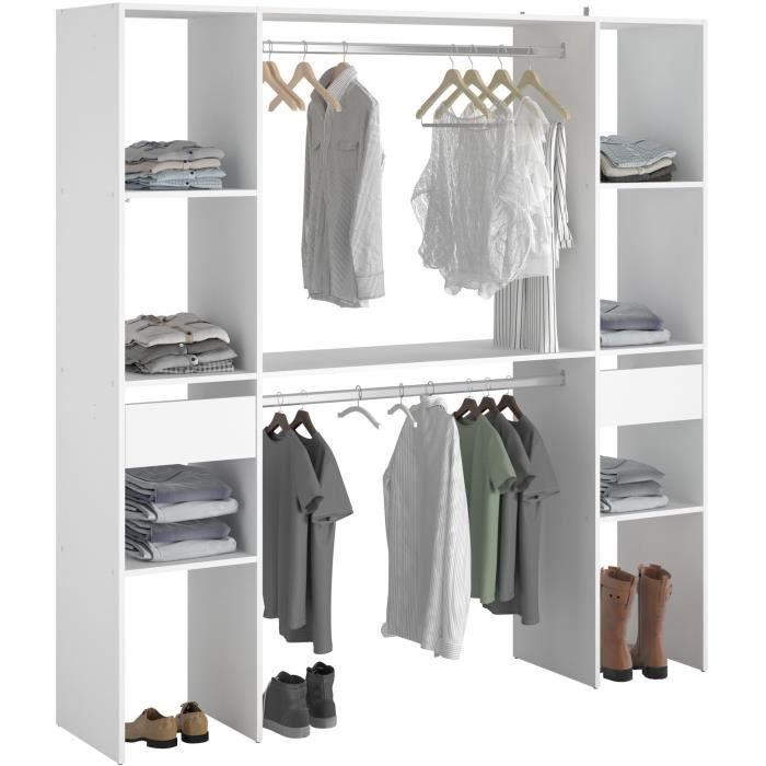 ARTIC EKIPA Dressing Room Kit - White Melamine Decor - 2 Wardrobes + 2 Drawers - L176 X D40 X H180 Cm - Made In France