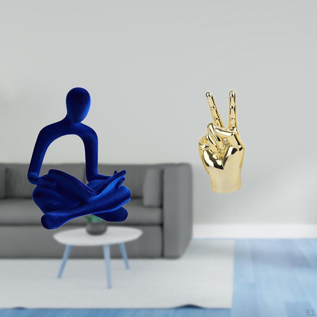 Abstract Human Thinker Figurine Sculpture with Creative Hand Finger Gesture Art for Office Bar