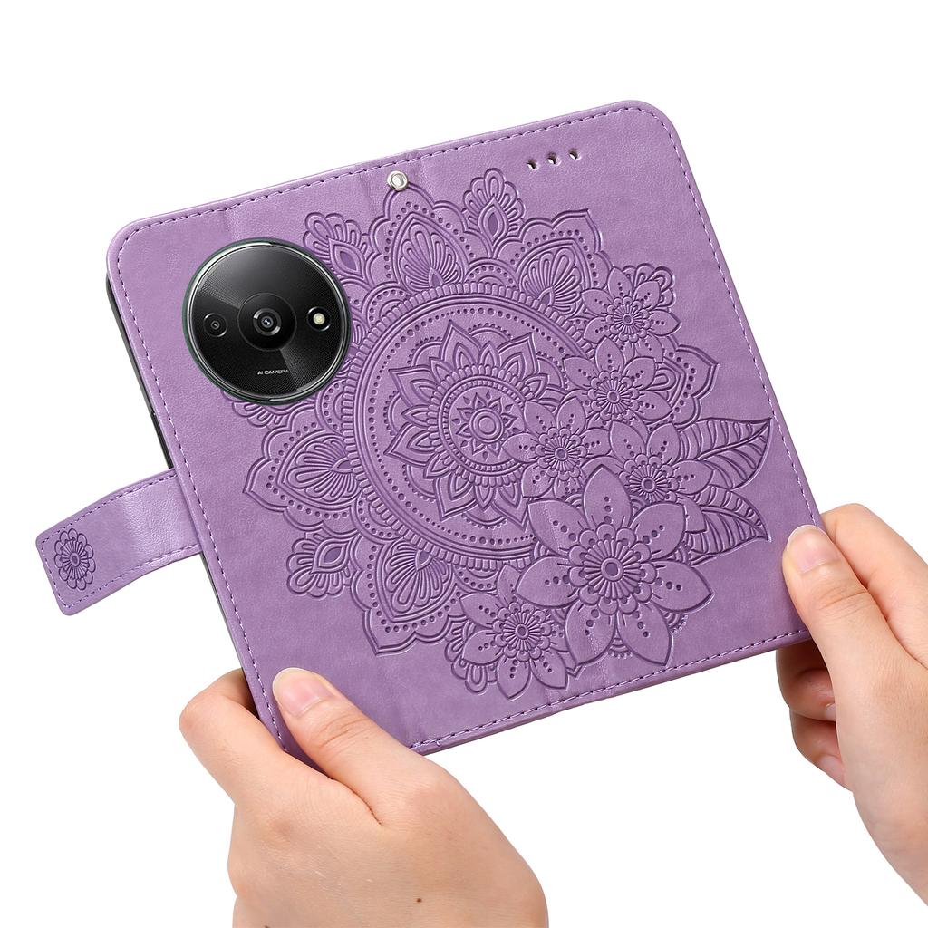 For Xiaomi Redmi A3 4G/Poco C61 4G Case Floral Pattern PU Leather Wallet Stand Phone Cover