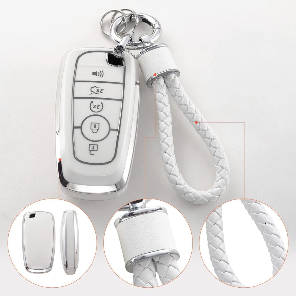 Ford Schlüsselanhänger-Abdeckung mit Schlüsselanhänger, weiche TPU-Schlüsselhülle, Schutz, passend für Edge Escape Expedition Explorer Fusion Mustang Ranger F-150