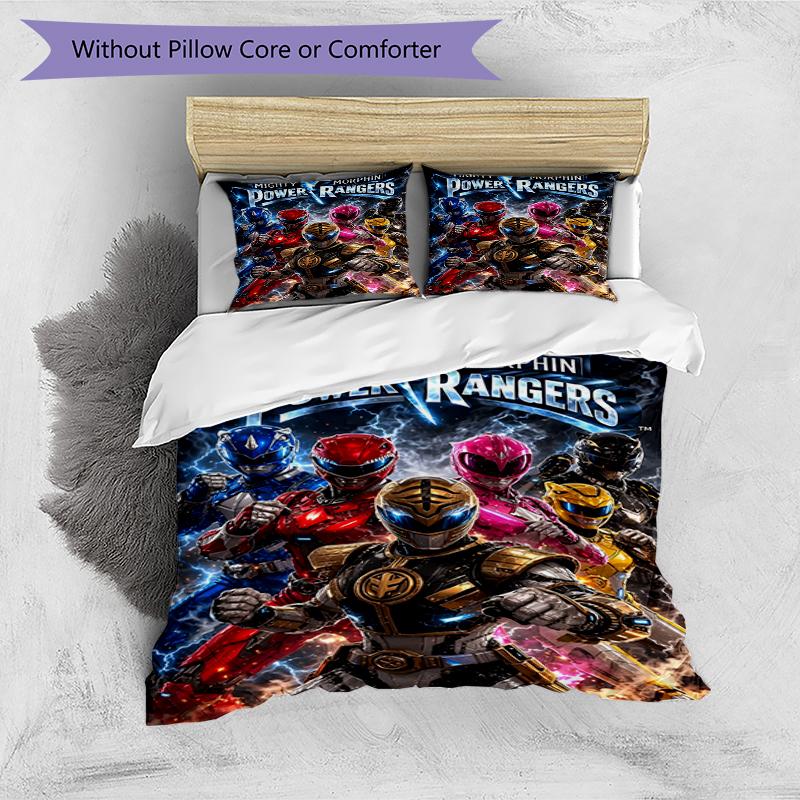 Set copripiumino 3 pezzi (1*Copripiumino + 2*Federe, Senza Nucleo),Set Biancheria da Letto con Stampa Mighty Morphin Power Rangers, Decorazione Camera da Letto, Stagione Unica, Compleanno