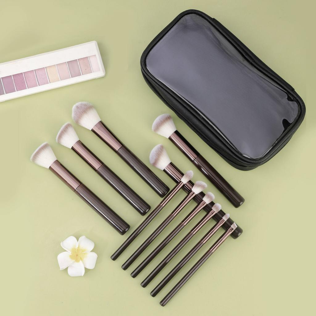 11Pcs Makeup Brush Aluminum Tube High-Quality Powder Blusher Brush Foundation Brush Facial Makeup Tools With Zipper Storage Bag