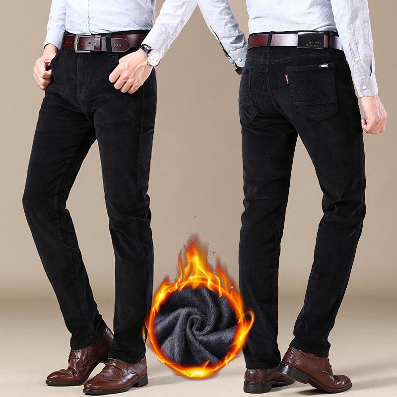 Winter New Men'S Thick And Warm Elastic Striped Velvet Pants With Corduroy, High Waisted Casual Pants, Straight Leg Loose Pants