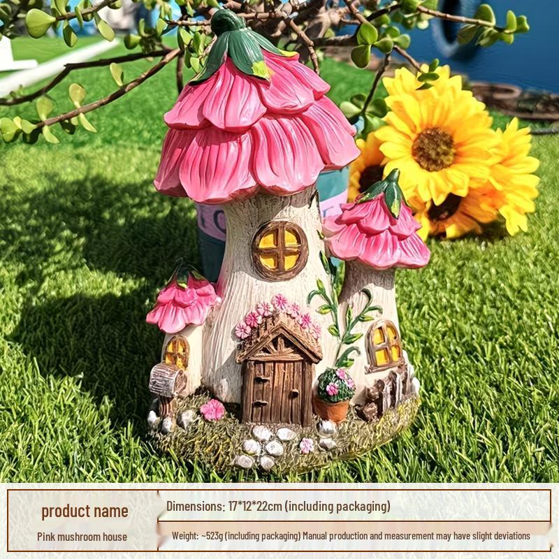 Whimsical Mushroom House Garden Statue: Retro Fairy Tale Decor for Living Room or Garden
