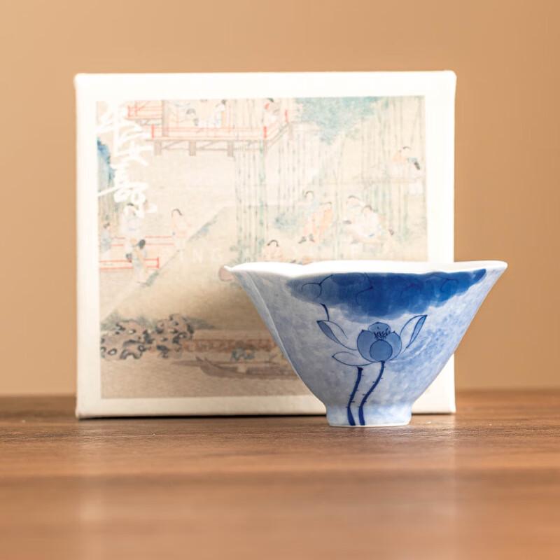 Pabei Blue Lotus Hand-Painted Ceramic Teacup
