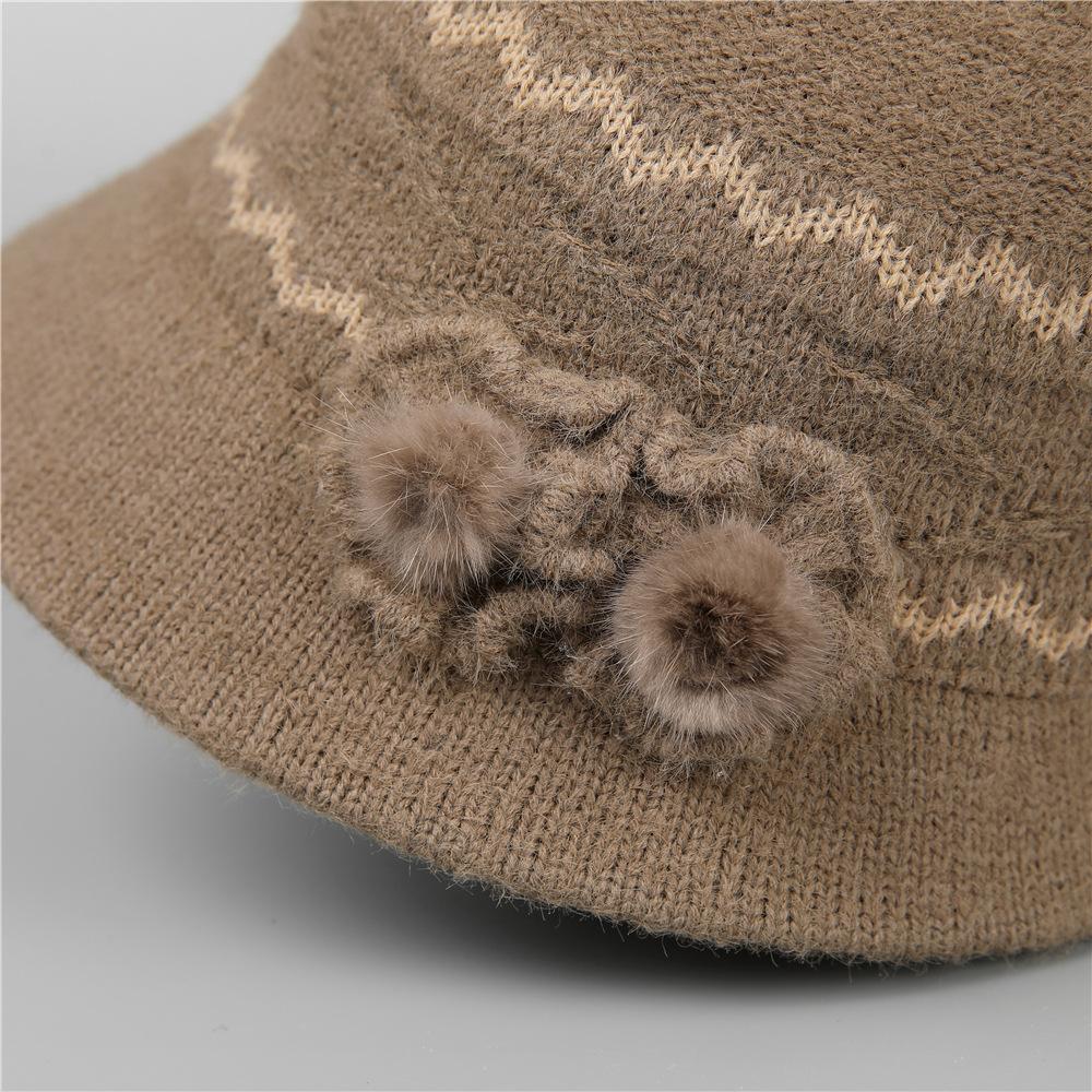 Mom Wool Knitted Basin Hat Bucket Hat Ladies Season Outdoor Warm Foreign Style Hat