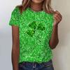 Women's  Casual Short Sleeve Shirts Fashion St Patrick's Print Tunic Tops With Pockets