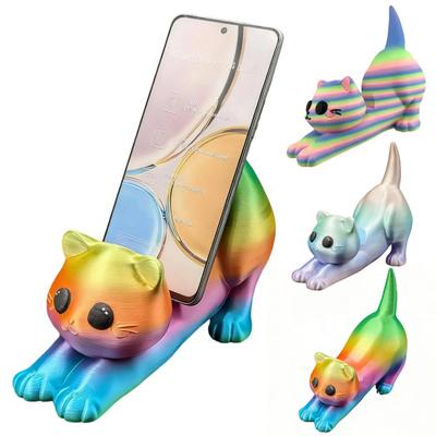 Niedlicher Katzen Handyhalter Multifunktionaler Desktop-Halter für Mobiltelefone Dekorativer PLA-Kunststoffständer für Streaming und Videoanrufe