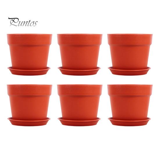 

6 шт. цветочных горшков, многоразовые однотонные цветочные горшки с дренажным отверстием, небольшие пластиковые кашпо с поддоном для комнатных и уличных растений кирпич красный
