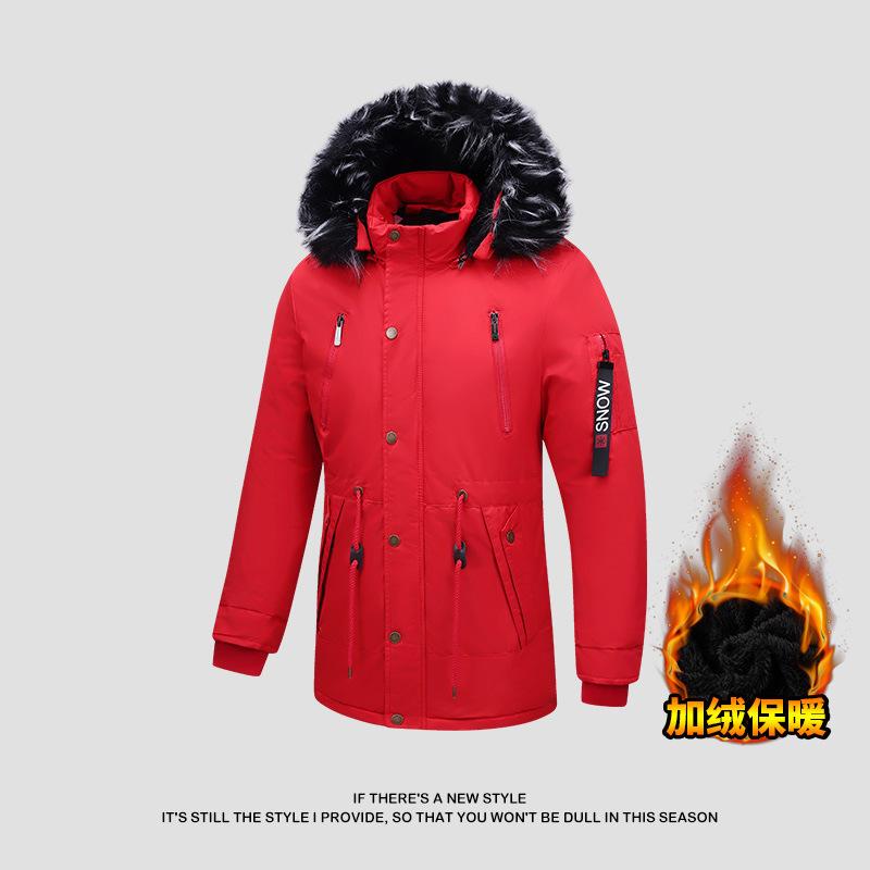 For Winter Men's Slim Fit Medium and Long Thickened Hooded Jacket Casual Men's Large Size Cotton Clothes Long Cotton