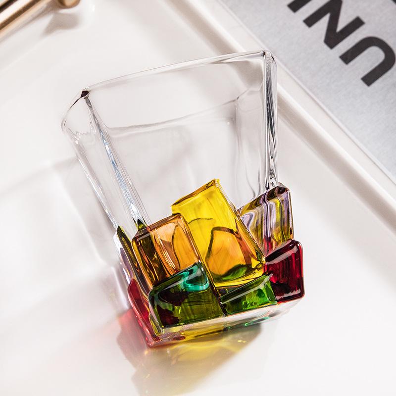 Whiskey Glasses with Colorful Painting, Scotch Whisky, Bourbon, Cocktails, RUM, Durable Whiskey Glasses