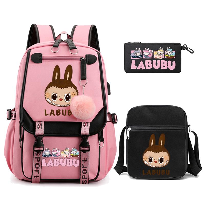 3Pcs/set Cute  Printed Backpack with Shoulder Bag Pencil Case Schoolbag Teenager Student Boy Girl Large Capacity Bookbag