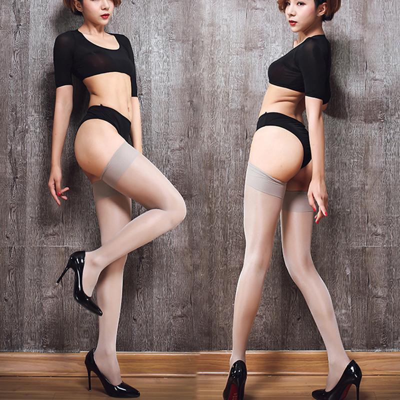 12D Sexy Oil Shiny Women's Wide Rib Top Cuff Stockings High Above Knee Socks Nylon Cute Color Long Socks Stocking Plus Size
