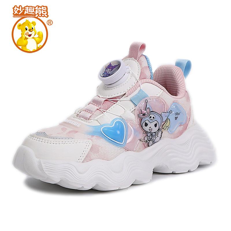 

Girls sports shoes 2025 spring and autumn new breathable mesh rotating button medium and older children s casual soft-soled dad shoes tide 35 розовый