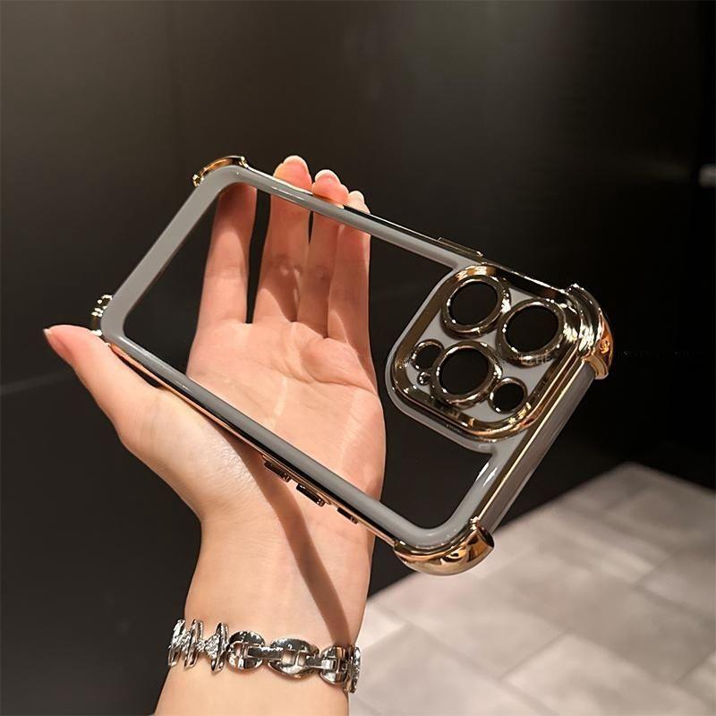 Luxury Plating Clear Shockproof Phone Case For iPhone 16 15 14 13 12 11 Pro Max Plus Soft Bumper Armor  Hard Acrylic Back Cover