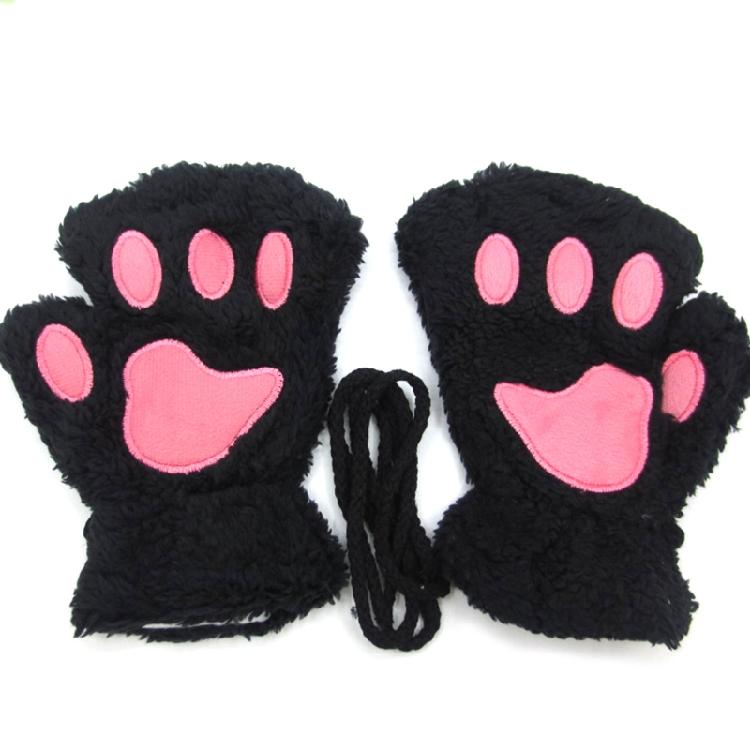 Winter Fingerless Gloves Fluffy Bear for Cat Paw Claw Half Finger Mitten Hand Wa
