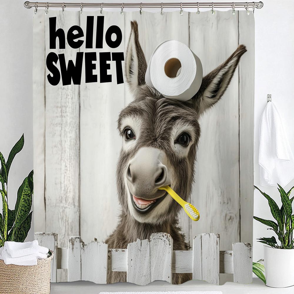 Monika Chen 1Pc Funny And Creative Brushing Donkey Print Waterproof Shower Curtain Partition Privacy Hanging Curtain With Hooks Decoration