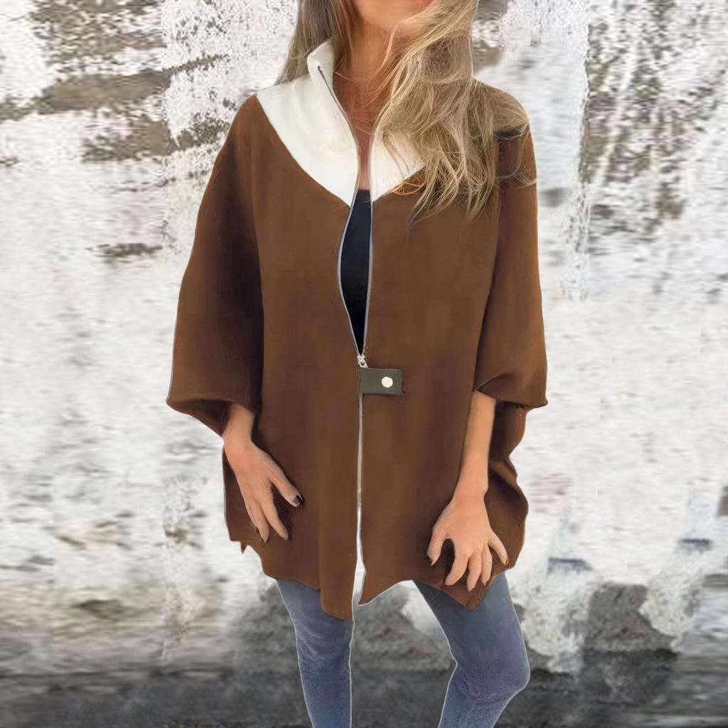 Damen Herbst und Winter Casual Loose Zipper Stehkragen Jacke Jacke